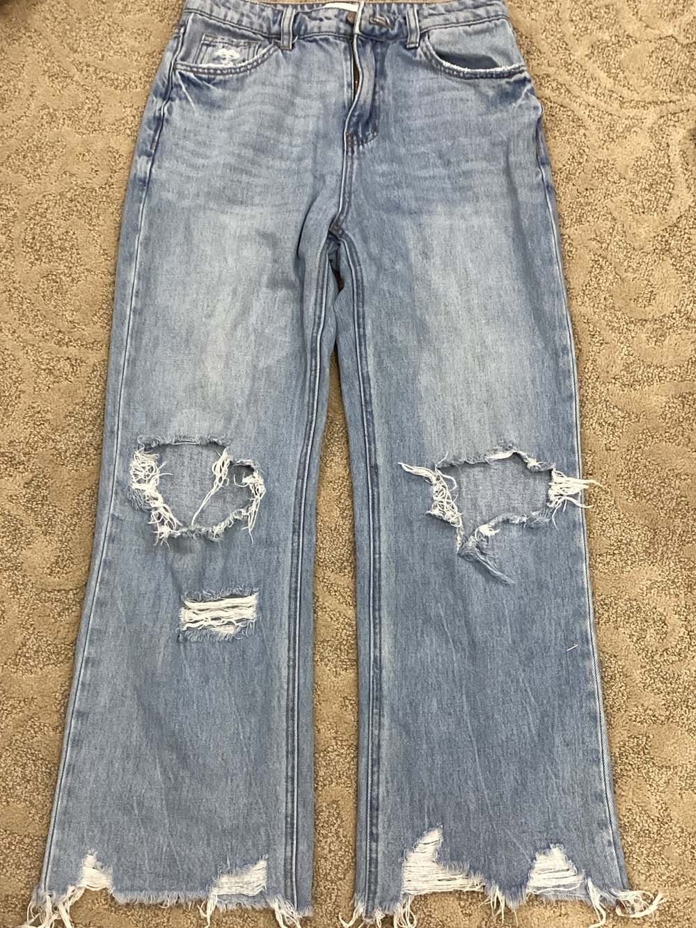 Distressed Light Blue Wide-Leg Jeans for Women